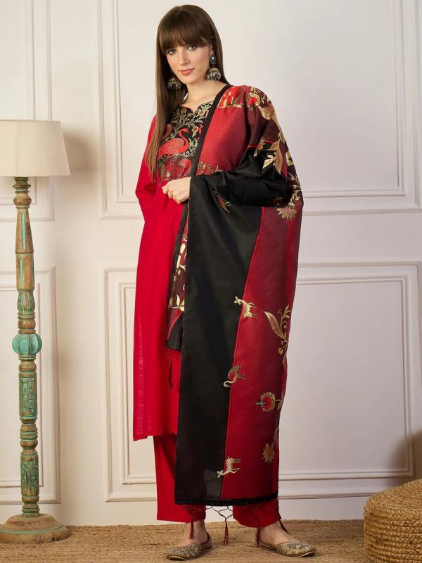 VP 9722 R Cotton Silk Blend Kurta Set With Jacquard Woven Meenakari Dupatta